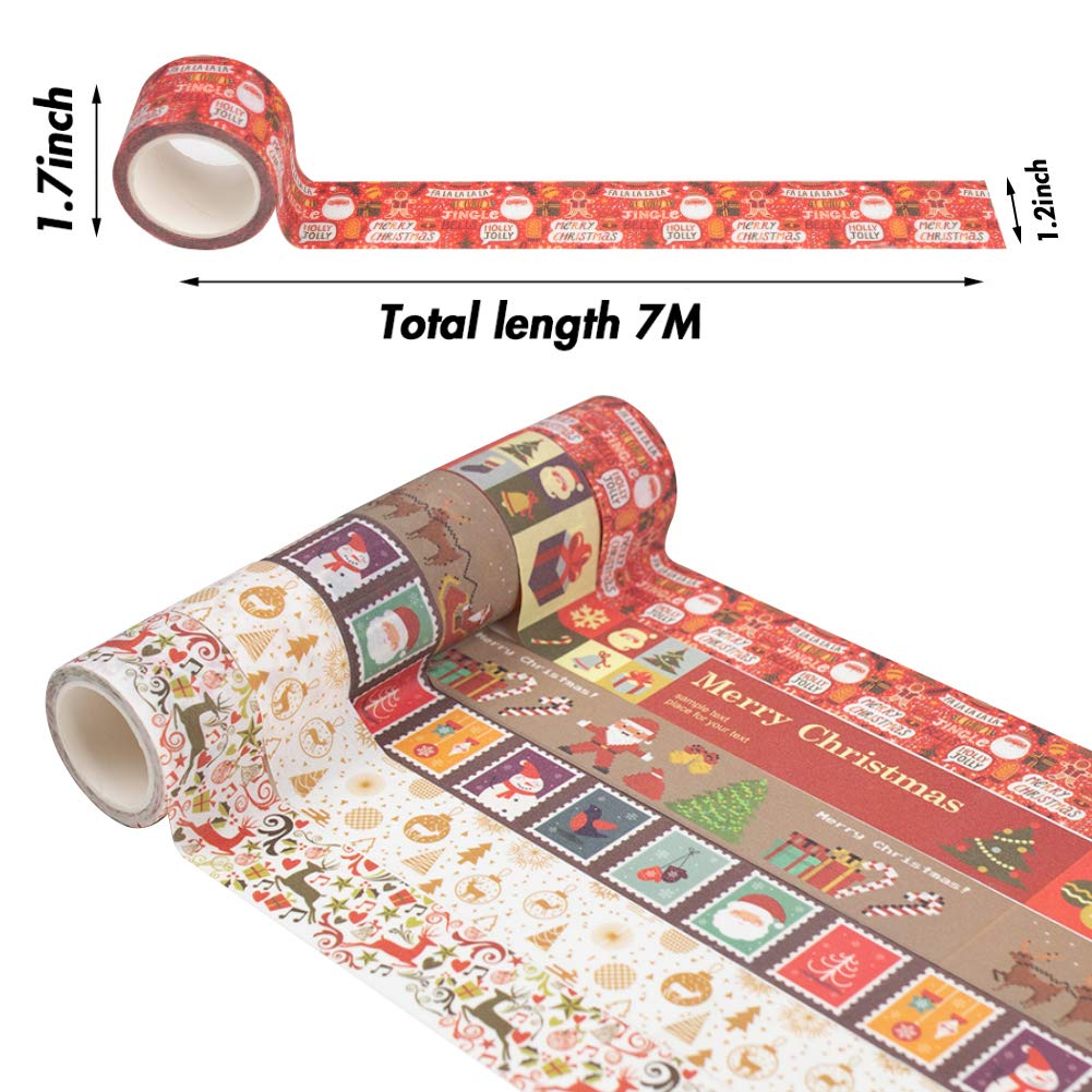 Christmas Tape 12 Rolls DIY Sticker Decorative Masking Tape Easy Tear Packaging Tape