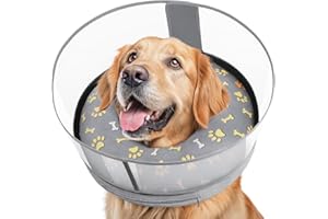 Didopet Inflatable Dog Cone with Anti-Licking Clear Shield, Protective Dog Donut Collar After Surgery, Adjustable Soft Recovery Cone for Pets, Alternative Collar with Buckle Strap (Grey Paw, XL)