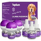 TopSum Calming Diffuser for Dog: Dog Pheromones Calming Diffuser Plug for Stress, Barking, Chewing, Pee Accidents &amp; Separation Behaviors (Purple&ndash; 3 Diffusers + 3 Refills)