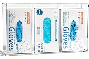 SEANADO Triple Glove Box Holder Wall Mount Glove Dispenser with Lid, 3 Compartments Hygiene Station Storage Box for Face Mask