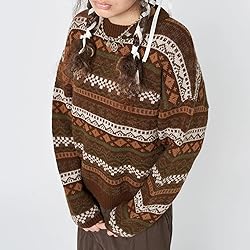 Women Y2K Argyle Striped Pullover Sweater Casual
