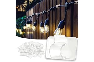 TW SHINE Hooks for Outdoor String Lights Clips, 15 Pack Clips Clear Light Hook with 18 Waterproof Adhesive Strips, Outside Heavy Duty Cord Hooks for Hanging Christmas Light Cable Organizer