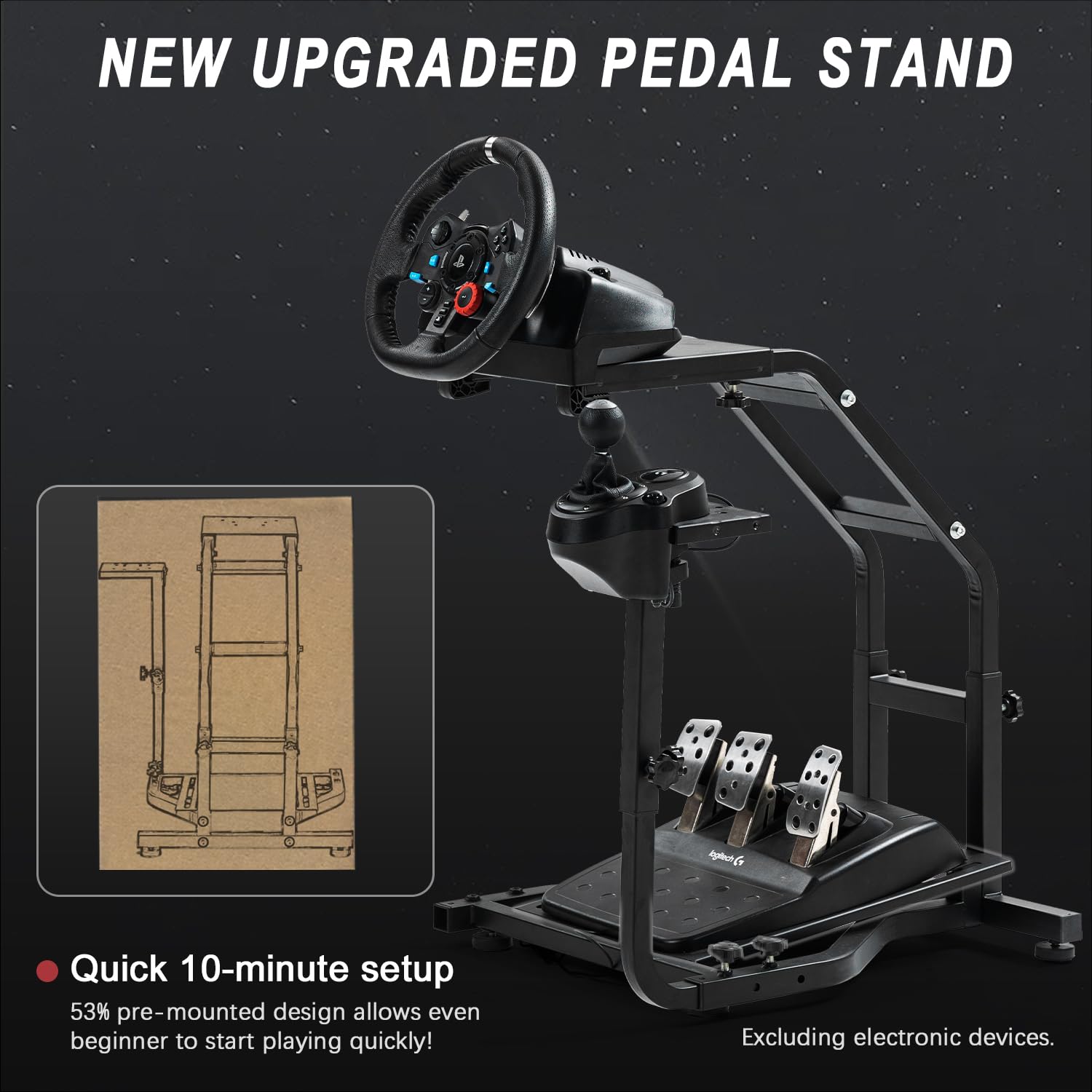 Marada Steering Wheel Stand Standing Fit for Logitech Thrustmaster G25 G27 G29 G920 G923 T300RS TX F458 T128 T248 Adjustable Sim Racing Stand Racing Simulator, Wheel Pedal Shifter Not Included