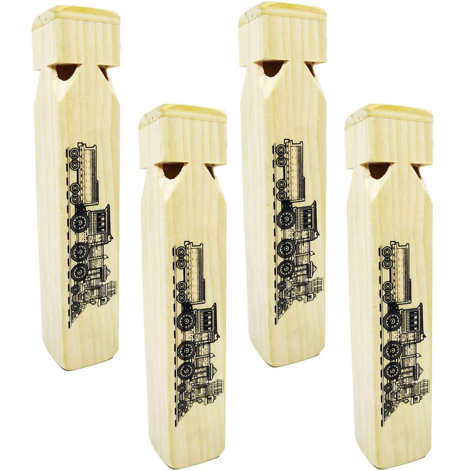 4 PCS-Wooden Train Whistle Musical Toy for Kids (4 Tone)