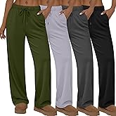 Sweetyweee 4 Pack Women's Lounge Pants Wide Leg Loose Casual Yoga Pants Elastic Waist Drawstring Sweatpants with Pockets