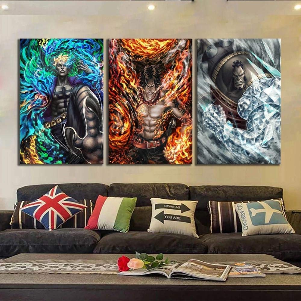 3 Pieces White Beard Pirate Core Cadre Ace Marco Jozu One Piece Anime Poster Drawing Art HD Wall Pai
