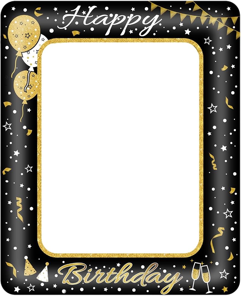 YAAVAAW Happy Birthday Inflatable Selfie Frame Giant Photo Booth Black Gold