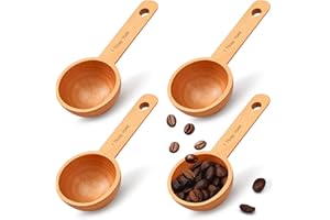 SAWYSINE 4 Pieces Coffee Scoop Wooden Coffee Spoon in Beech, Wood Coffee Measure Scoop Wooden Tablespoon for Measuring Coffee Beans or Tea Home Kitchen Accessories (15 ml)