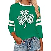 OCURHU St Patricks Day Shirt Women Irish Shamrock 3/4 Sleeve Tshirts St Paddys Day Tee Tops