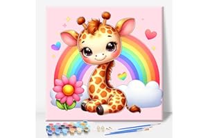 Camocin Framed Paint by Numbers Kit for Kids Ages 8-12, Easy Giraffe Paint by Numbers for Kids with Frame Ages 4-8, DIY Rainbow Painting by Number Kid for Beginners Framed for Gift 10 x 10 Inch
