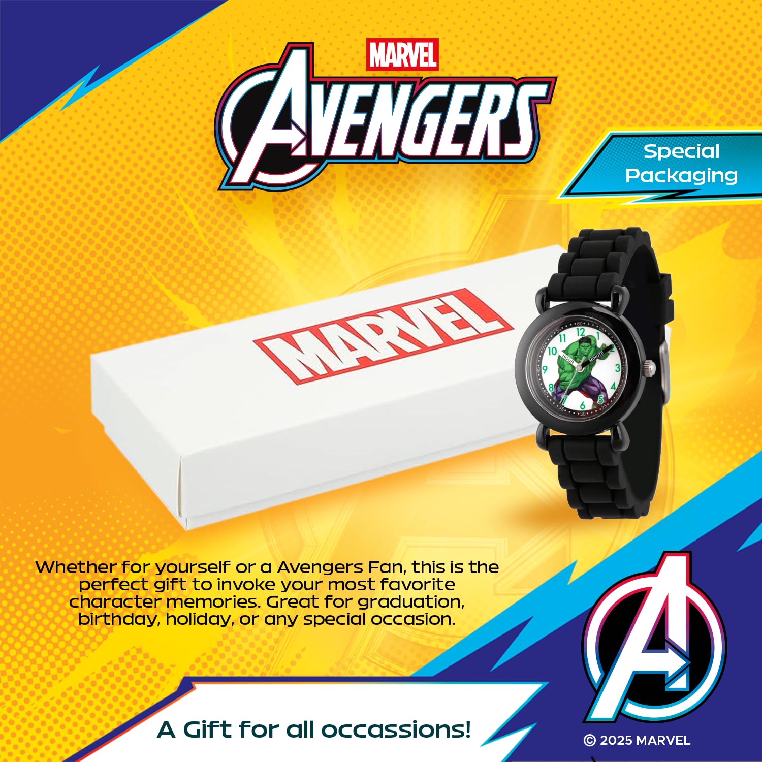 Marvel Hulk Watch for Boys Ages 3–7 – Featuring Heroic Hulk Character Dial – Avengers Gift for Kids Who Love Superhero Toys – Black Bezel with Bold Face and Comfortable Black Silicone Strap