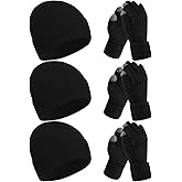 6 Pieces Women Knit Beanie Hats Touchscreen Gloves Set for Winter Cute Hats Soft Skull Cap Gifts for Christmas