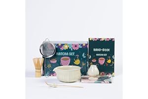 LAYOFE Matcha Whisk Set - 7pcs Japanese Tea Ceremony Kit with Spouted Bowl & Bamboo Whisk, Matcha Starter Kit for Beginners - Authentic Green Tea Accessories, Gift Set for Lovers-Pale Yellow