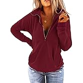 Floral Find Women's Long Sleeve Lapel Half Zip Up Sweatshirt Solid Stylish Loose Fit Casual Pullover Tops