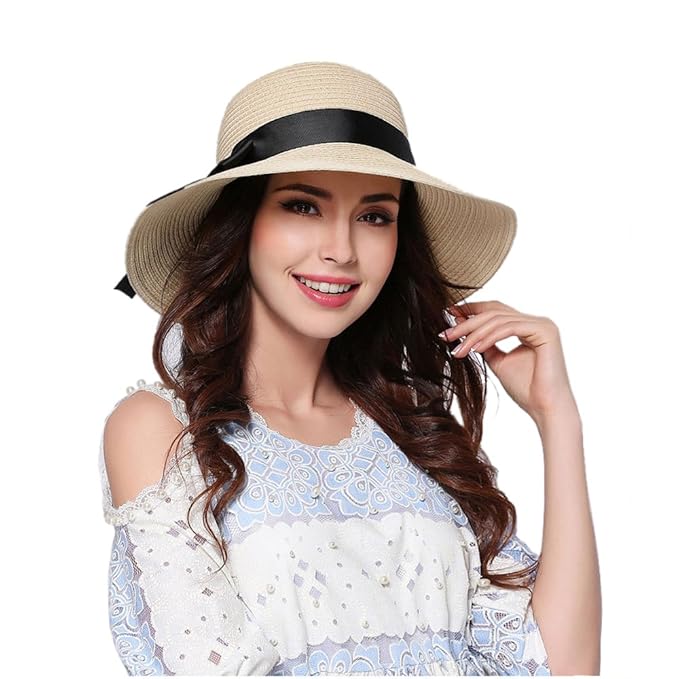kekolin The New Womens Straw Hat Floppy Foldable Roll up Beach Cap Sun