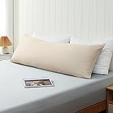 100% Cotton Soft Body Pillow Protectors with Invisible Zipper 20X54 Inches Body Pillow Cases, 600 Thread Count Soft Pillow Cases, Beige Color 1-Pack