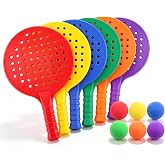 Seenelling 6 Pcs Plastic Paddleball Racket with Balls for Kids | Lightweight PP, with Foam Grips &amp; Soft Foam Balls, PE Class Equipment for School Outdoor Group Games, 6 Assorted Colors