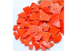 SMANTA Iridescent Orange Cathedral Mosaic Glass Sheets Materials, 7oz Mosaic Tiles Opaque Glass Scraps Pieces for Mosaic Art Crafts