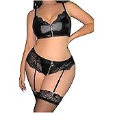 SHENHE Women's Plus Size Garter Lingerie Set Floral Lace 3 Pieces Bra and Panty Sets with Stockings