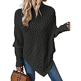 ZAFUL Women's Asymmetrical Turtleneck Poncho Sweaters Drop Shoulder Cable Knit Casual Pullover Sweater