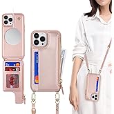 SailorTech for iPhone 11 Pro Max case with Credit Card Holder Phone Lanyard mag Safe for Women, fits iPhone 11 Pro Max Phone Leather Case with Zipper Wallet Compatible Wallet Case-Pink