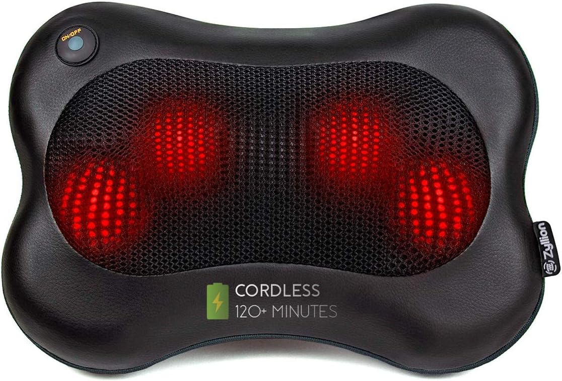 Zyllion Shiatsu Back & Neck Massager – Cordless Rechargeable Kneading Body Massage Pillow with Heat - Black (ZMA-13RB-BK): Health & Personal Care