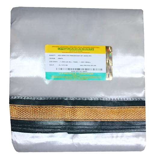 Mens Blended Silk type Fancy Jari Cream Colour Dhoti/Double dhoti and single towel/Dhoti 1.28 x 3.60 Meter/ 8 Mulam Dhoti (CREAM-PET BORDER)