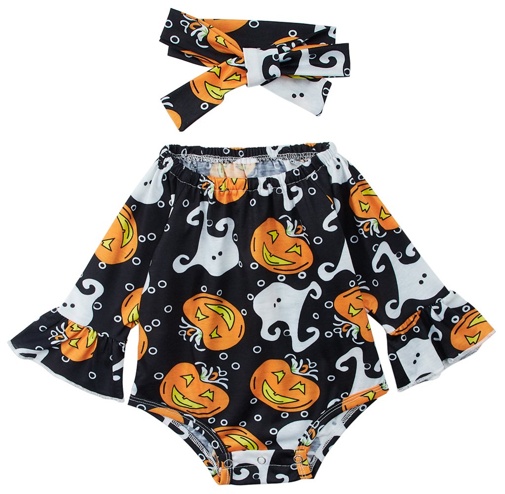 0-6Moths New Born Baby Funny Pumpkin Jumpsuit with Headband Cute2 Pcs Set Outfit Lovely Long Sleeve Top Summer Clothes Jumpsuit Size 70