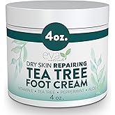Eva Naturals Tea Tree Foot Cream – Moisturising Foot Lotion & Balm for Dry, Cracked Heels & Feet with Peppermint, Menthol, Spearmint, Aloe, Sunflower Oil & Geranium – Cream for Men & Women, 4 Fl Oz
