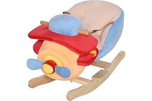Qaba Kids Rocking Horse, Wooden Plush Ride-on Plane Chair Toy with Lullby Song and Seat Belt for 18 Month +