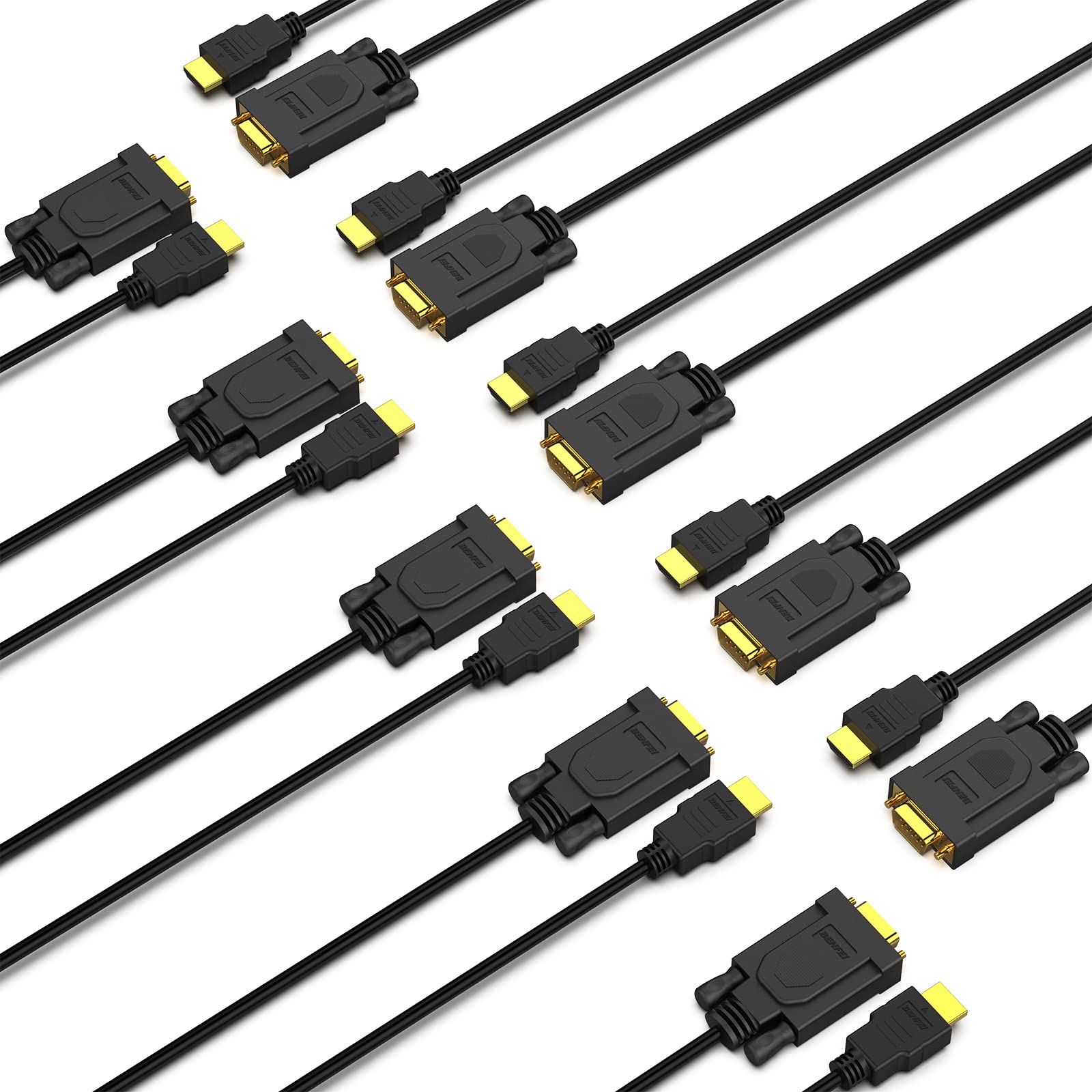 BENFEI HDMI to VGA, 10 Pack HDMI to VGA 1.8 Meter Cable (Male to Male) Compatible for Computer, Desktop, Laptop, PC, Monitor, Projector, HDTV, Raspberry Pi, Roku, Xbox and More