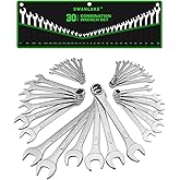 30-Piece Combination Wrench Set, Metric (6mm-24mm) & SAE (1''-1/4"), Standard Spanner Wrench Set, Mechanic Tool Sets with Rolling Pouch, Open End Wrenches for Household, Garage, Workshop, Auto Repairs