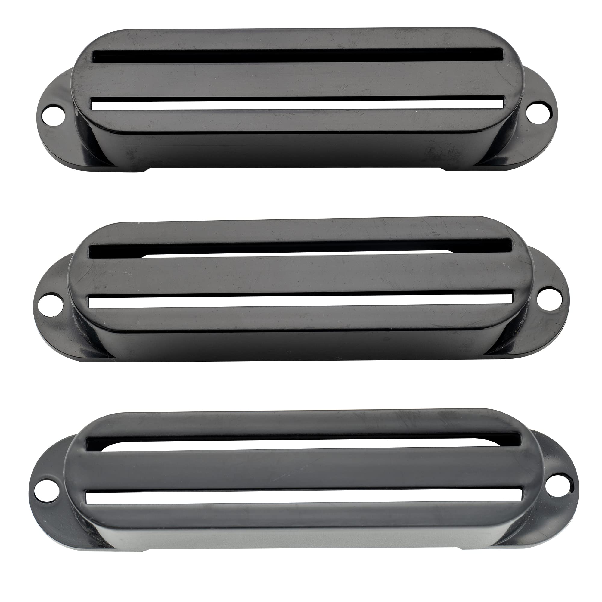 Musiclily Hot Rails Single Coil Sized Humbucker Pickup Covers Set for Strat Style Eelectric Guitar, Black (Set of 3)