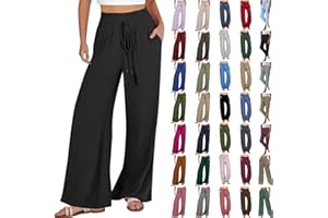SDOHIG Linen Pants for Women 2024 Summer Casual Palazzo Pants Loose Fit High Waist Trouser Trendy Boho Beach Vacation Outfits