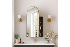 Medicine Cabinets for Bathroom, Brush Gold Arched Medicine Cabinet Recessed or Surface Wall-Mounted,Modern Bathroom Vanity Mi