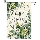 AVOIN colorlife Hello Spring Floral Garden Flag 12x18 Inch Double Sided Outside, Eucalyptus Flowers Seasonal Welcome Yard Outdoor Flag