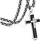 FLHEART Byzantine Cross Necklace for Men, Black Silver Stainless Steel Cross Chain Pendant Necklace Masculine Chunky Sturdy Mens Christian Jewelry Gift 22/24 Inch