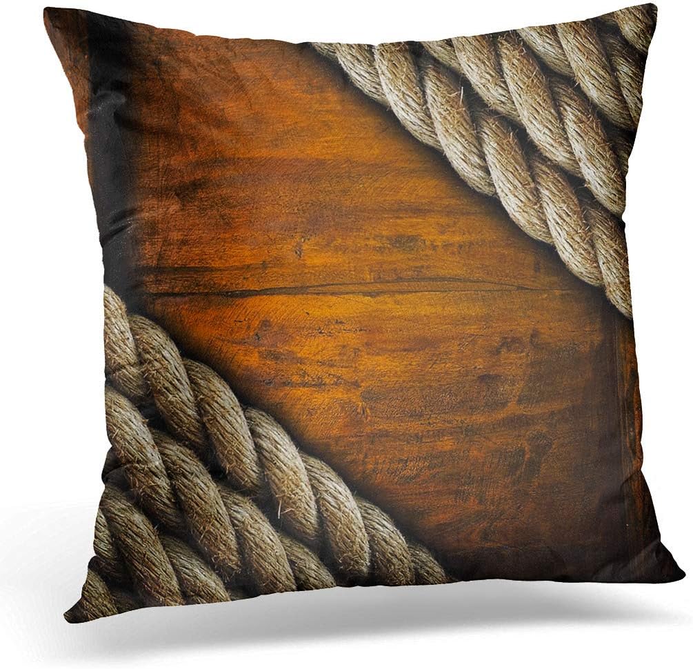 Awowee Cushion Cover 40x40cm/16x16inches Brown Western Wood Board Rope Cowboy Pattern Sign Border Home Decor Throw Pillow Cover Square Pillowcase for Bed Sofa