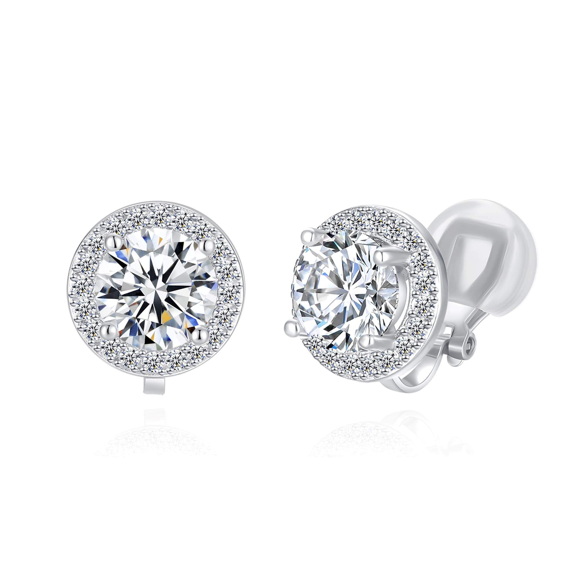 QUKE 8mm Shining Cubic Zirconia Round Clip On Earrings Non Pierced Elegant Jewellery For Women