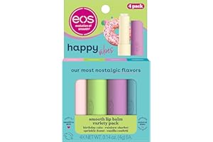 eos Happy Vibes Lip Balm Variety Pack- Sprinkle Donut, Birthday Cake, Vanilla Confetti & Rainbow Sherbet, All-Day Moisture Lip Care Products, 0.14 oz, 4-Pack