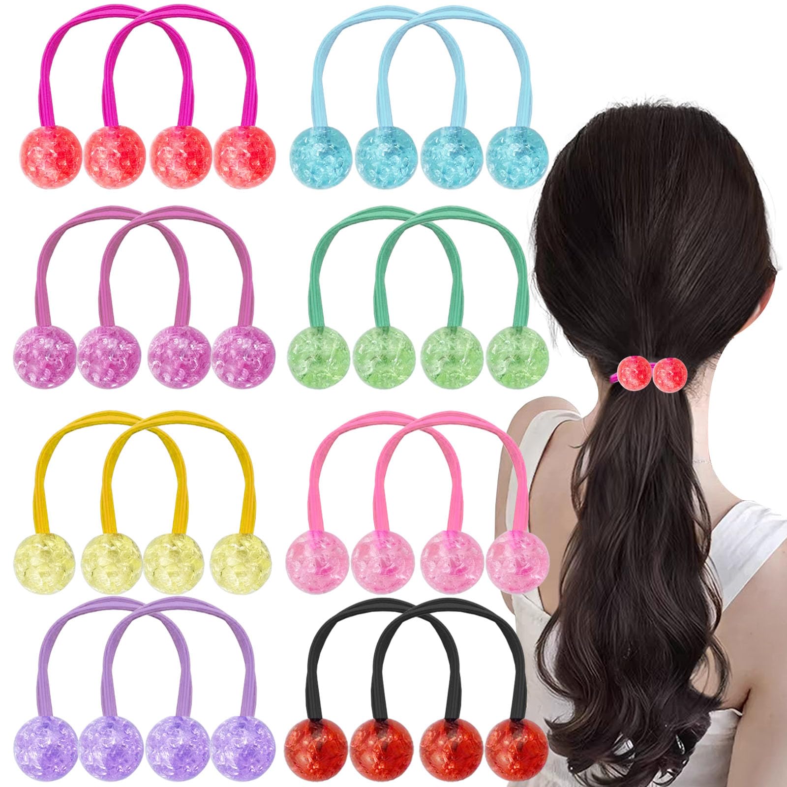 16PCS Double Balls Elastic Ponytail Holders, Cute Ball Hair Ties Colorful Twinbead Hair Scrunchies Double Bead Hair Rubber Band Hair Elastic Accessories for Women Girls