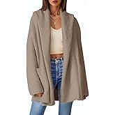 Saodimallsu Womens Open Front Knit Cardigans Oversized 2025 Fall Lapel Hooded Long Sweater Coats with Pockets