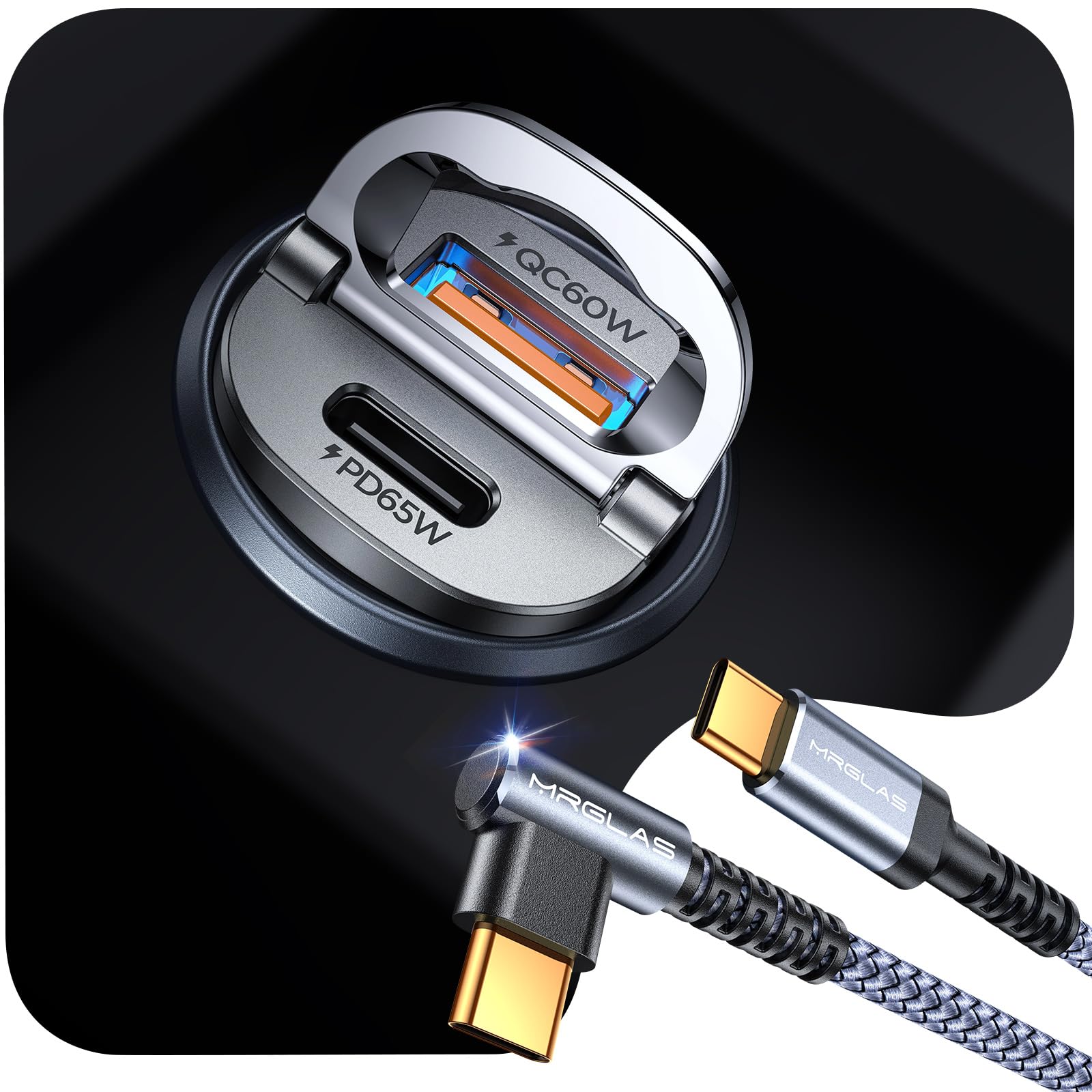 Photo 1 of MRGLAS 125W Car Charger USB C Super Fast Charging, [PD65W & QC60W][Extra 3.3ft 60W USB C Cable][All Metal], Cigarette Lighter USB Charger for iPhone 17 16 Pro Max Air 15 Samsung S25 iPad