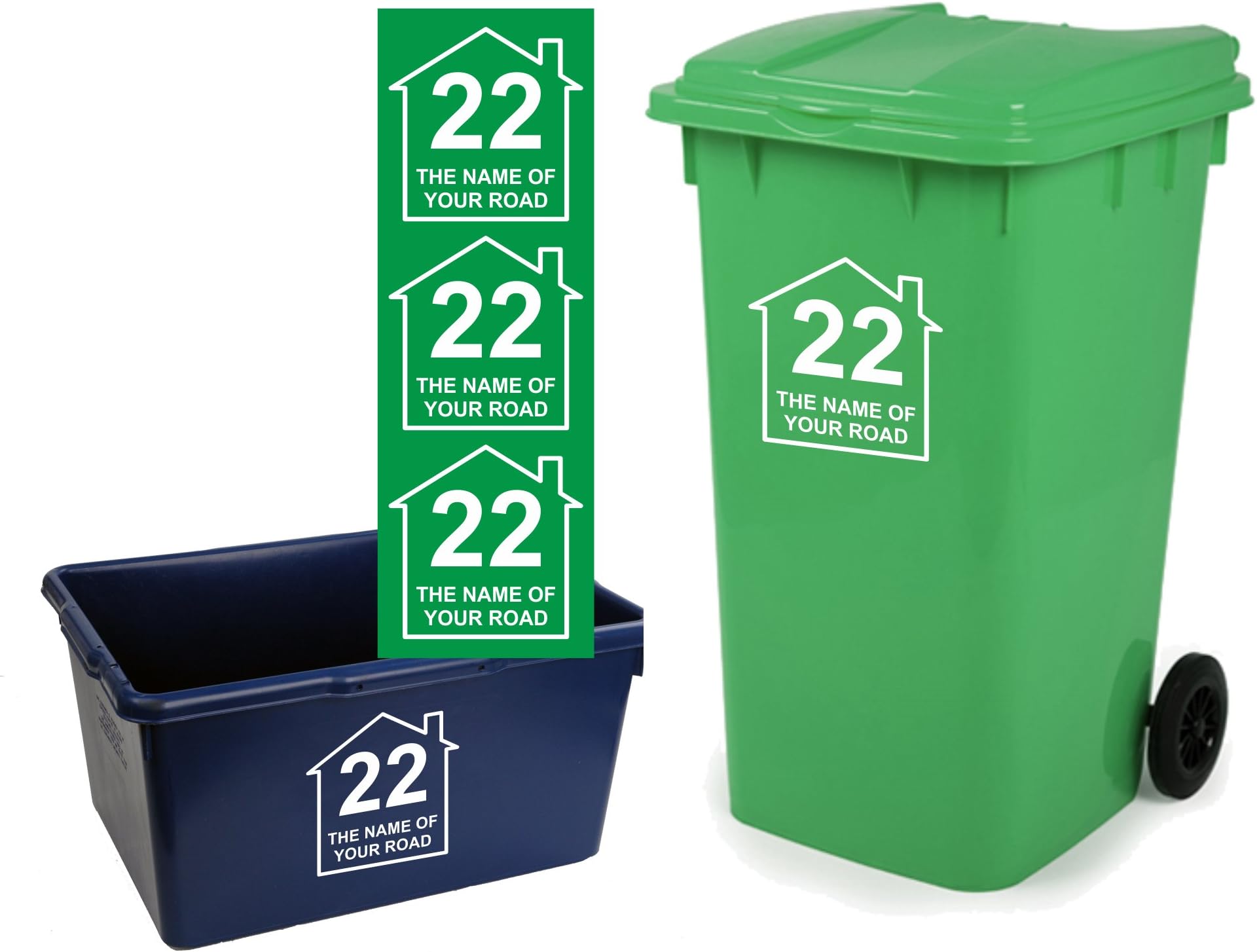 Wheelie Bin Stickers Customised Pack of 3 Signs Size 18cm x 18cm D5