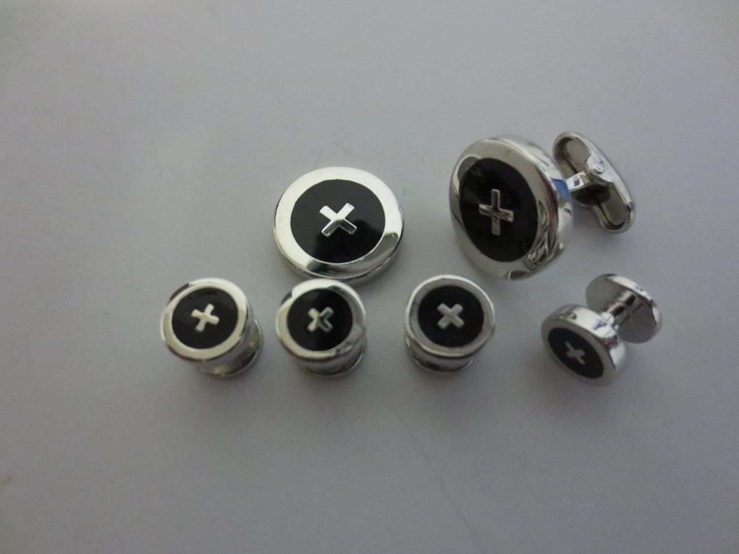 Men's Cufflinks & Tuxedo Studs Set - Silver/Gold Tone With Gift Box For Weddings & Formal Events