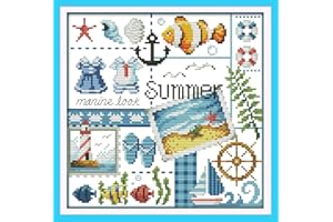Awesocrafts Unstamped Cross Stitch Kits, Four Seasons of Summer Easy Patterns Cross Stitching Embroidery Kit Supplies, Stamped or Counted (Summer, Counted)