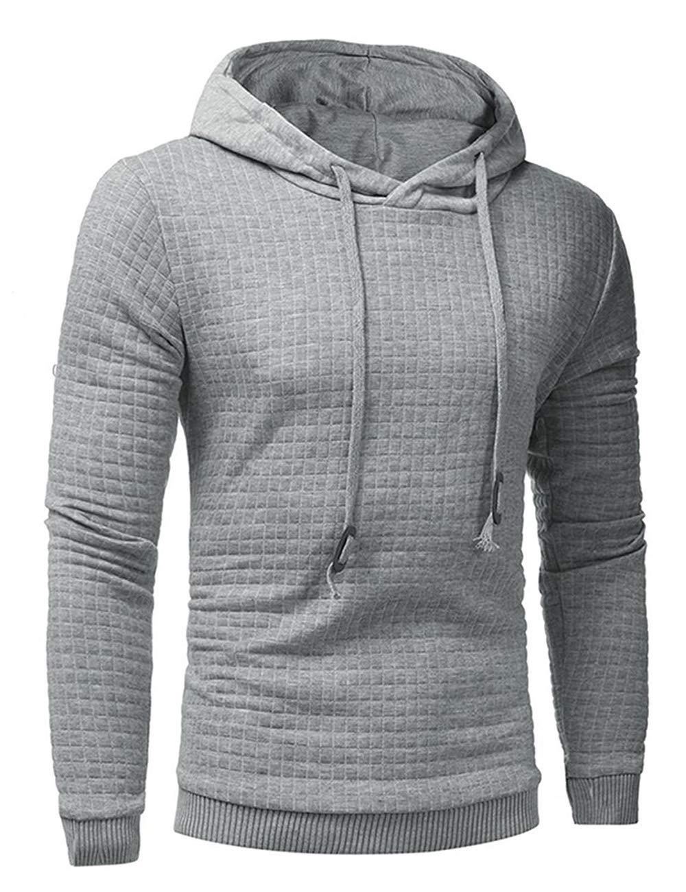 Poplover Mens Solid Casual Sweatshirts Long Sleeve Pullover Hoodies Light Grey Medium