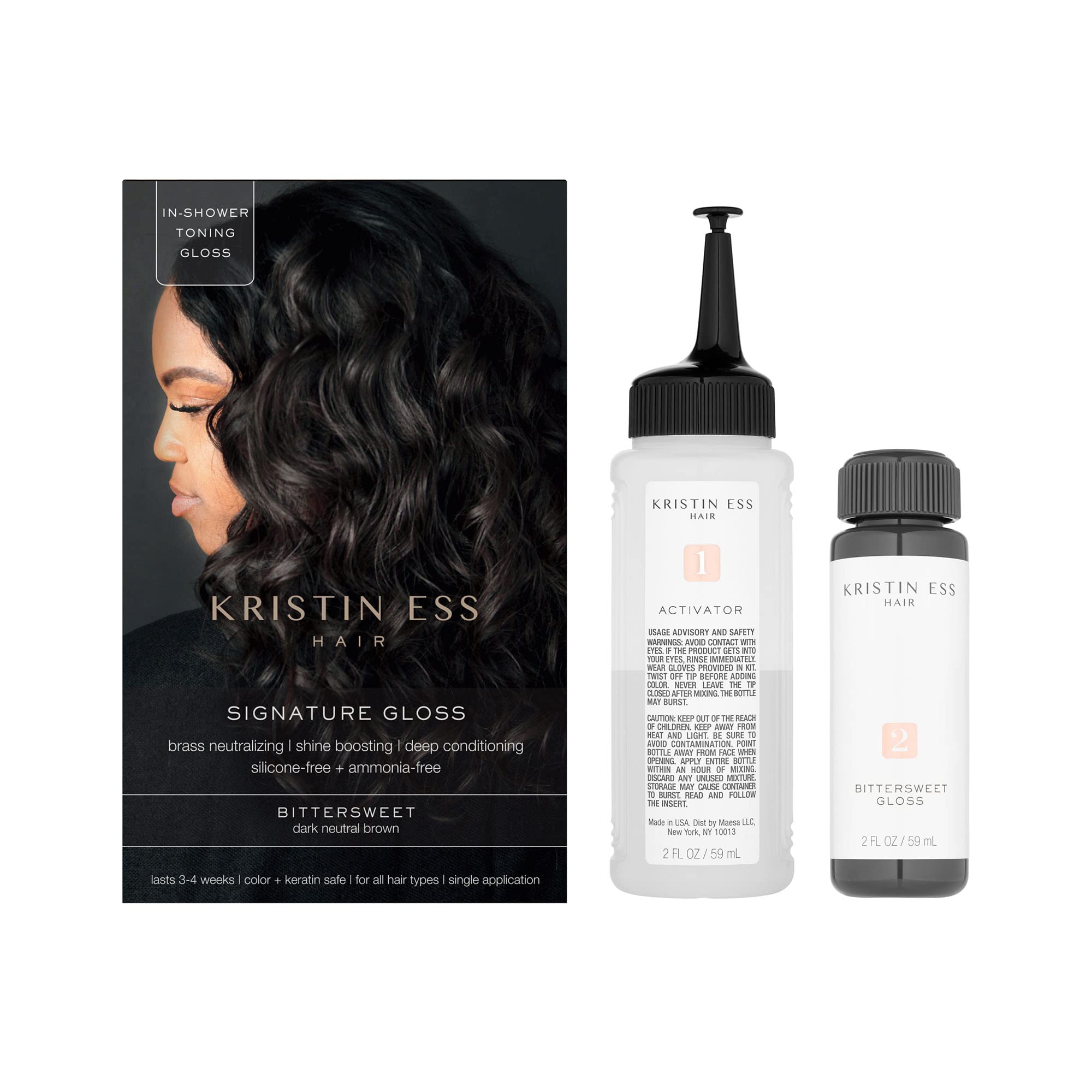 Kristin Ess Dark Brown Hair Dye Gloss Color Treatment in Bittersweet Dark Brunette - 4 Wk Semi Permanent Hair Dye Glaze for Color + Shine - Brightening + Conditioning Gloss Toner for Women - Vegan