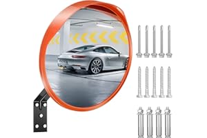 ovsor 12 Inches Convex Safety Mirror Adjusted Blind Spot View Range Corner, Sturdy Garage Mirror for Outdoor, Store, Parking (Orange)
