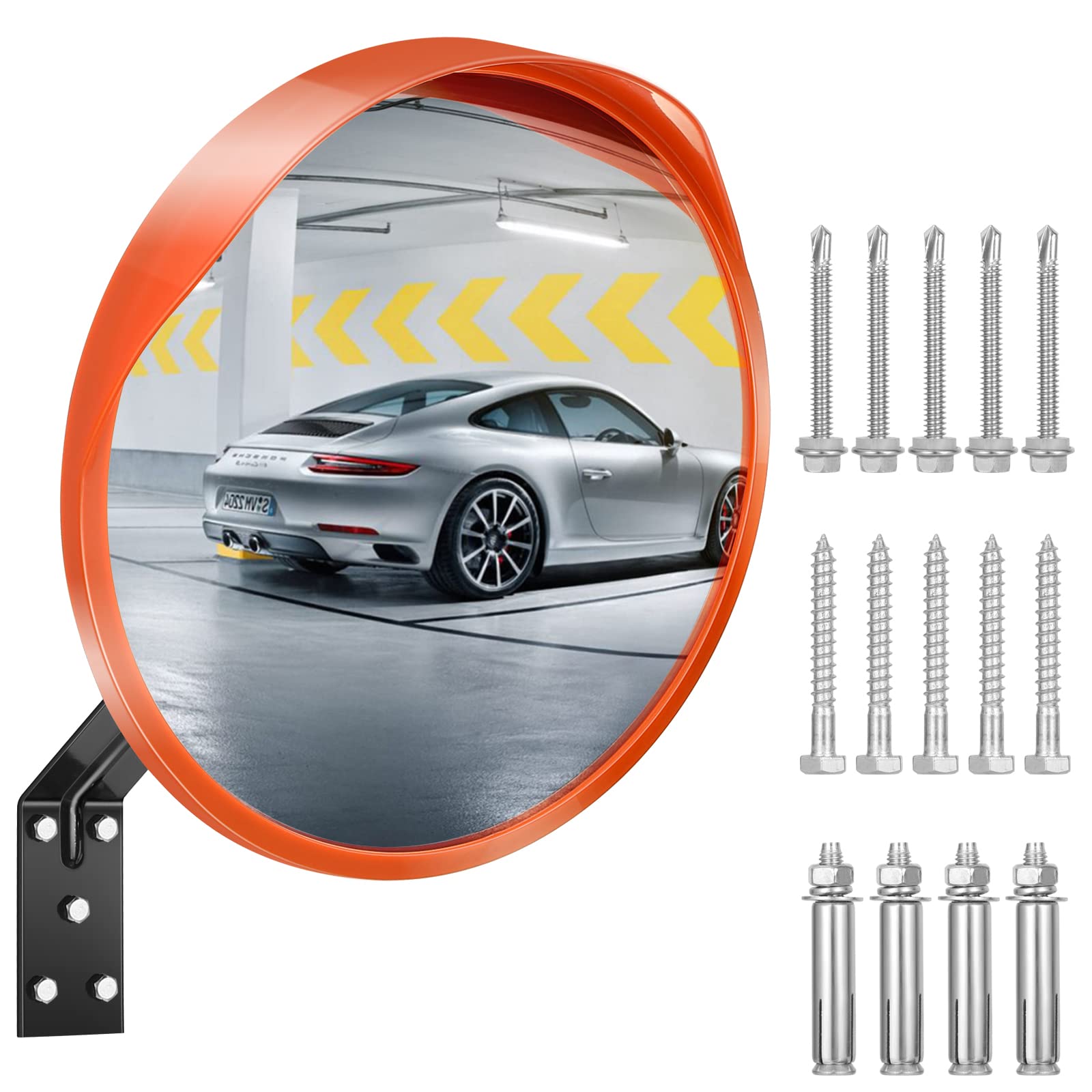 Photo 1 of ovsor 12 Inches Convex Safety Mirror Adjusted Blind Spot View Range Corner, Sturdy Garage Mirror for Outdoor, Store, Parking (Orange)